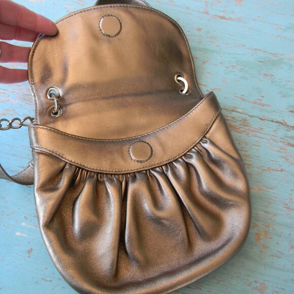 Vintage Maud Frizon PARIS BRONZE/GOLD PLEATED SMALL LEATHER SHOULDER BAG - Picture 7 of 9